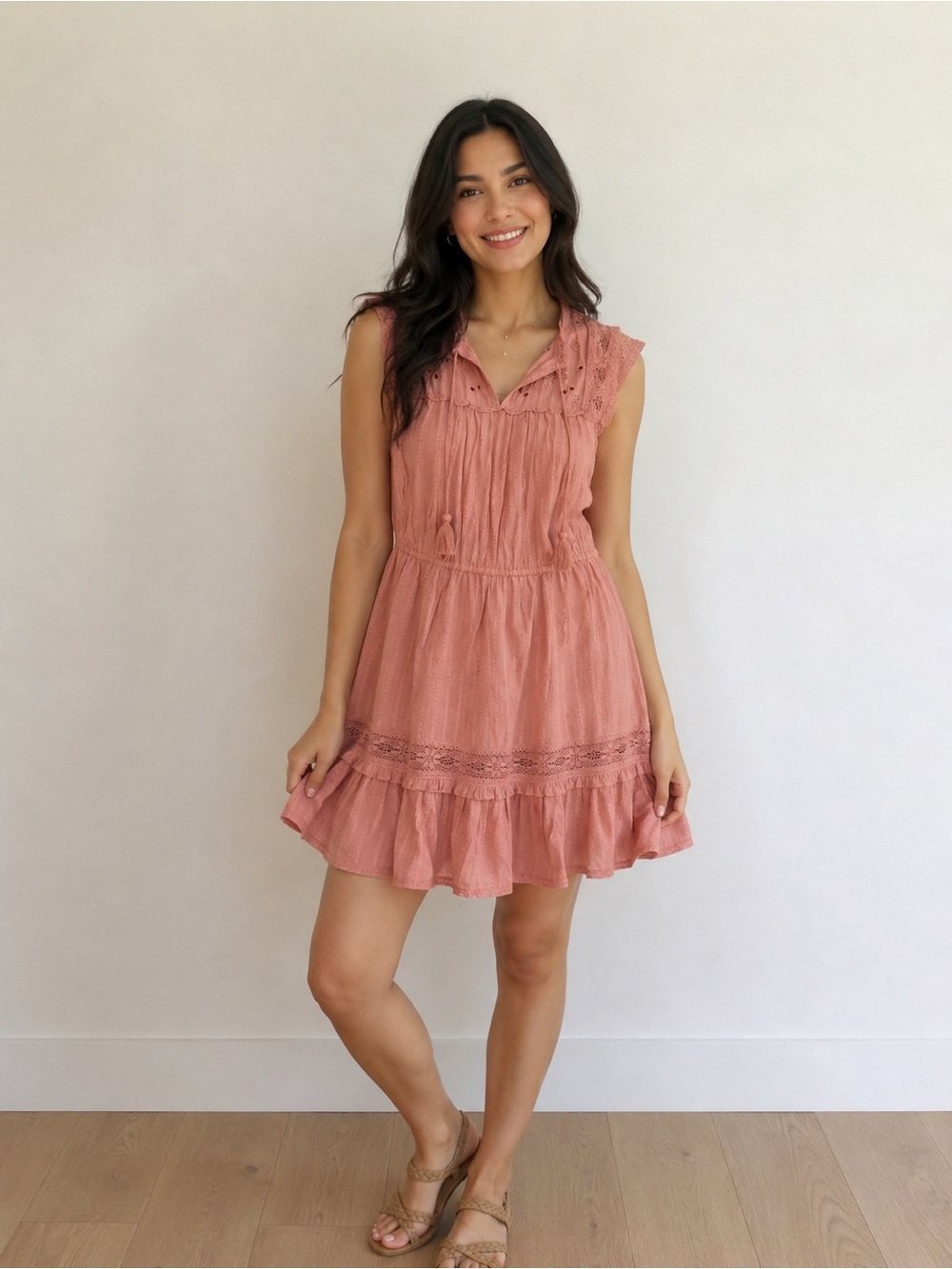 NWT Lucky Brand Rose Sleeveless Lace-Trim Mini Dress Western Country Boho Girl